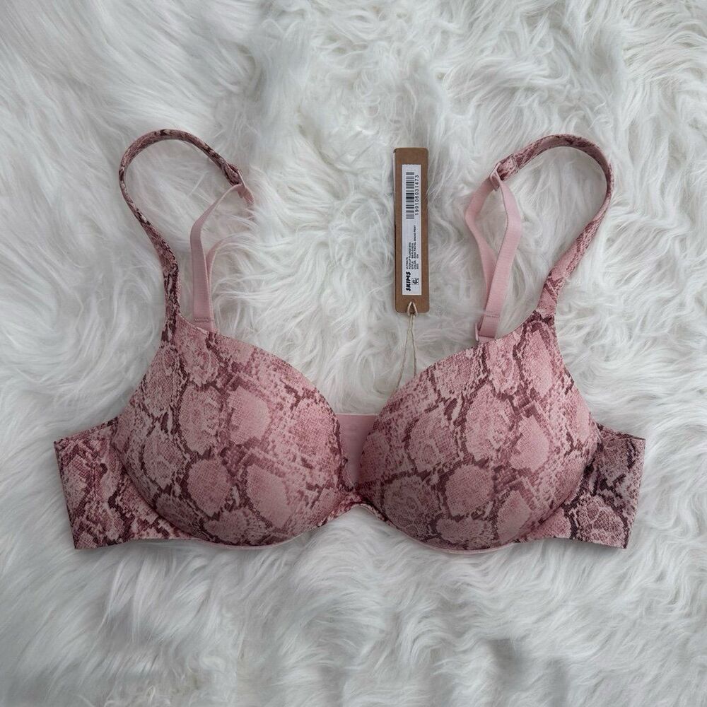 Skims Ultimate Pushup Plunge Bra Rose Pastel Snake Print Size 32A